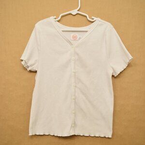 Wonder Nation White Button-Front Ribbed Tee | Size L (10–12)